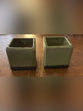Mid-Century: Green Ceramic Cube Planter Set